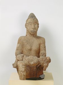 子供を持つ女性のイボ像（木）